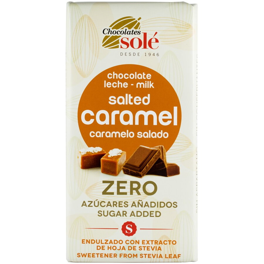Ciocolata cu lapte si caramel sarat, îndulcita cu stevie, 100 g Chocolates Sole BIO