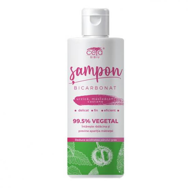 Sampon 99.5% vegetal cu bicarbonat, urzica, mesteacan, castane Ceta Sibiu - 200 ml