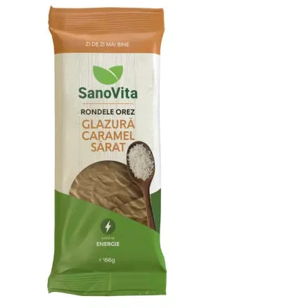 Rondele din orez cu glazura de caramel sarat, 66 g, Sanovita