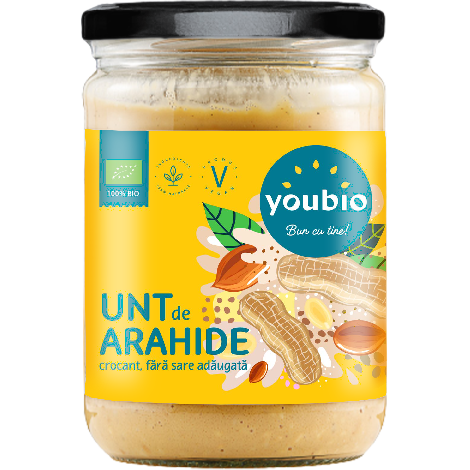 Unt de arahide crocant ecologic 500gr Youbio