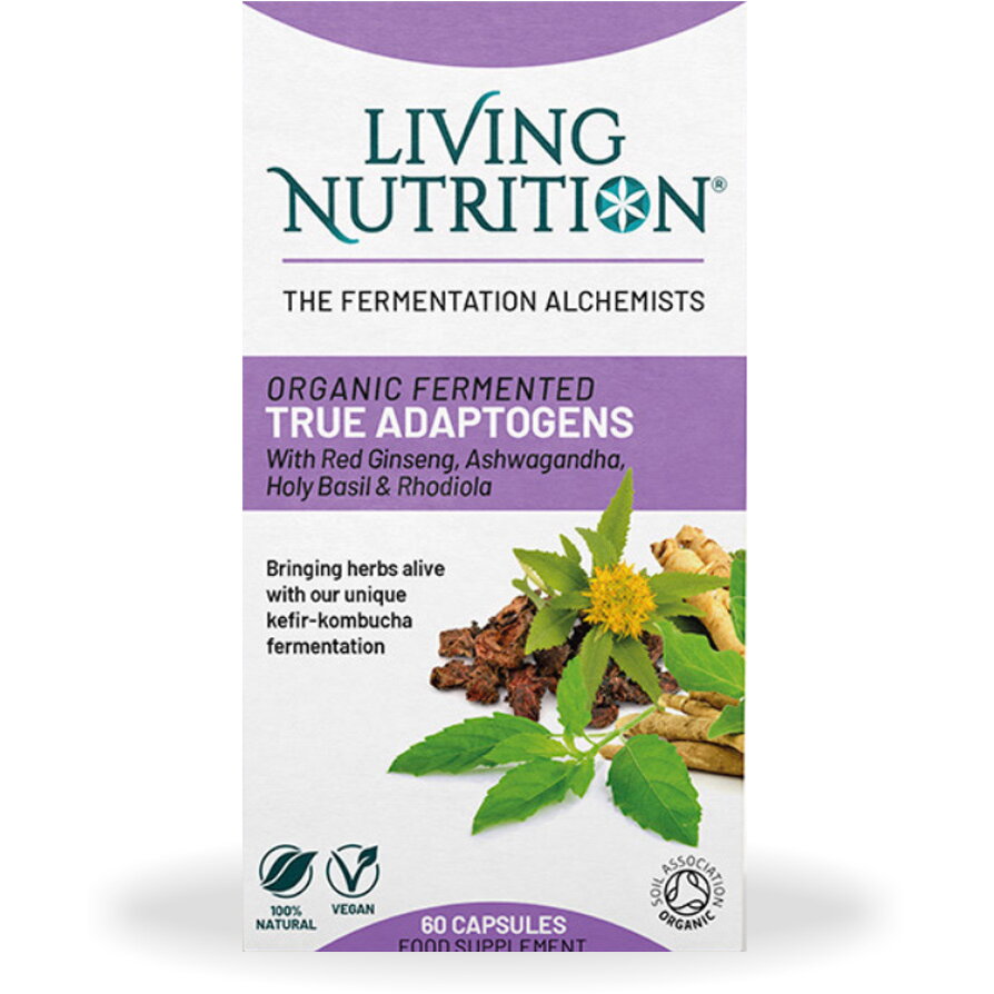 Fermented True Adaptogens 560mg cu Ginseng, Ashwagandha, Busuioc Sfant si Rhodiola 60cps LIVING NUTRITION