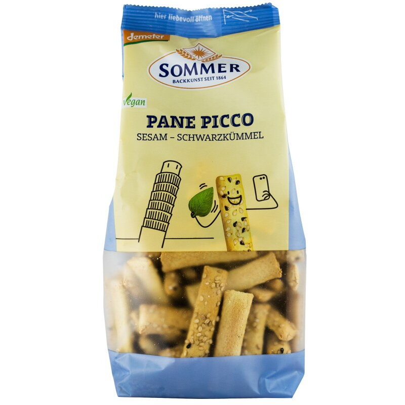 Panne Picco mini grisine bio cu susan si chimen negru, Demeter 150 g SOMMER