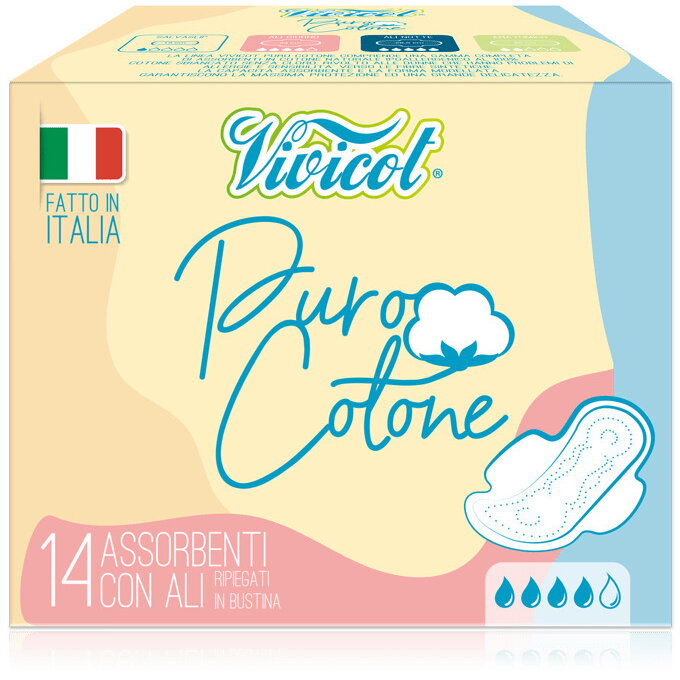 Absorbante ultra subtiri de zi din bumbac bio, hipoalergenic - 4 picaturi (14 buc) - VIVICOT Puro C