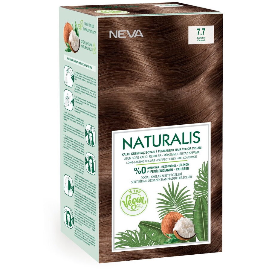 Vopsea de par vegana fara amoniac, Caramel 7.7, Naturalis, Neva, 150 ml