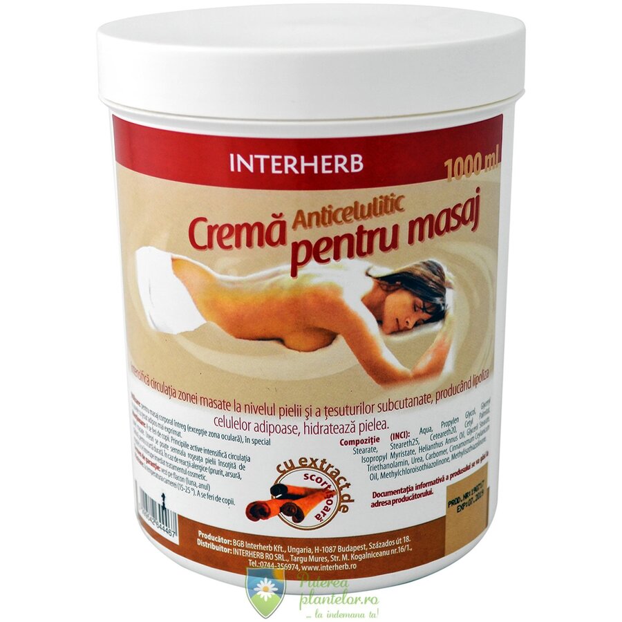Crema de masaj anticelulitica cu scortisoara 1000 gr Expira: 10.05.2025