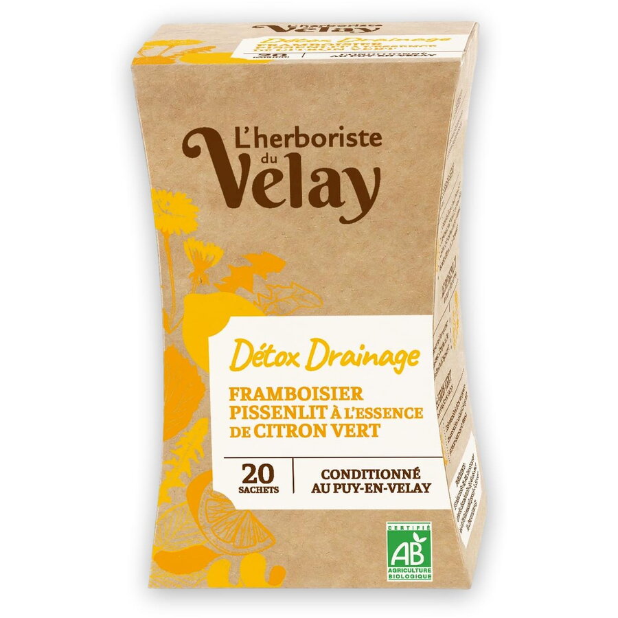 Ceai BIO cu ulei esential drenaj detoxifiant (zmeura, papadie si tei) Velay 20 plicuri Expira: 27.07.2025