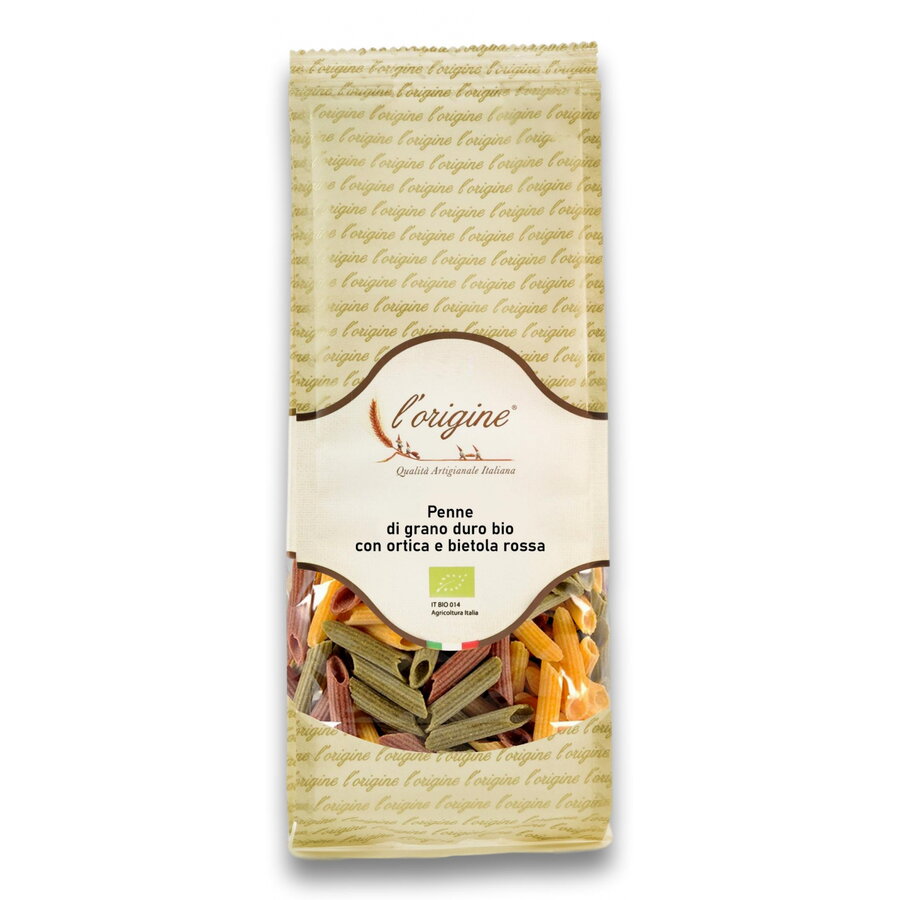 Paste penne BIO din grau dur, urzica si sfecla rosie L origine 500 gr