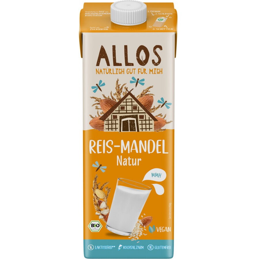 Bautura de orez cu migdale fara gluten si lactoza bio Allos, 1L