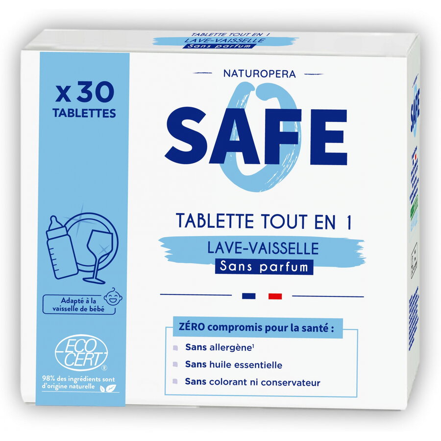 Tablete all-in-1 BIO pentru masina de spalat vase, fara parfum, fara alergeni Safe 30 buc
