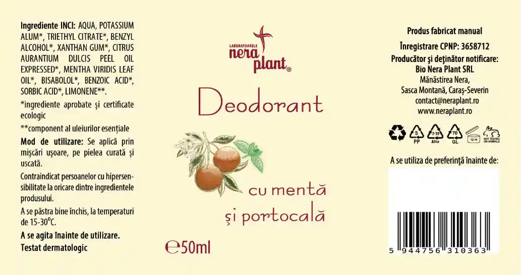 Deodorant cu menta si portocala 50ml