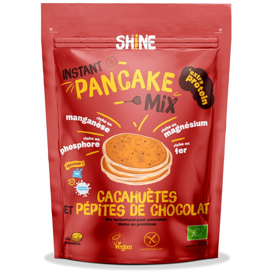 Amestec instant BIO pentru clatite, cu arahide si bucati ciocolata Shine