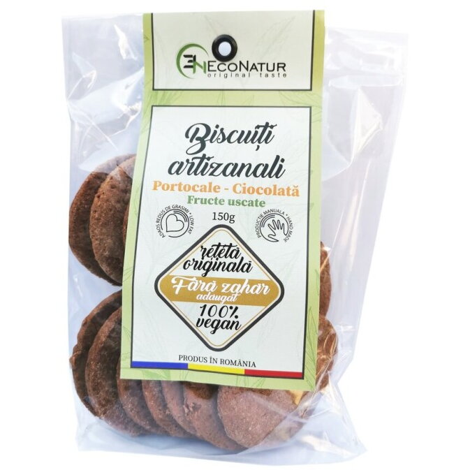 Biscuiţi artizanali cu portocale şi ciocolată, fără zahăr 150g Econatur