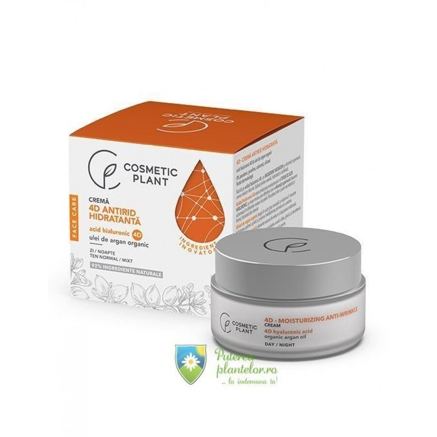 Crema antirid hidratanta cu acid hialuronic 4D si ulei de argan organic 50 ml