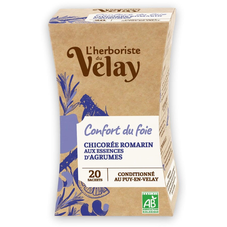 Ceai BIO cu ulei esential confort ficat (cicoare, rozmarin, lamaie) Velay 20 plicuri Expira: 28.05.2025