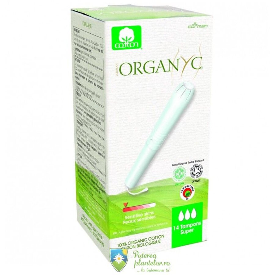 Tampoane Super Organyc cu aplicator din bumbac organic 14 buc