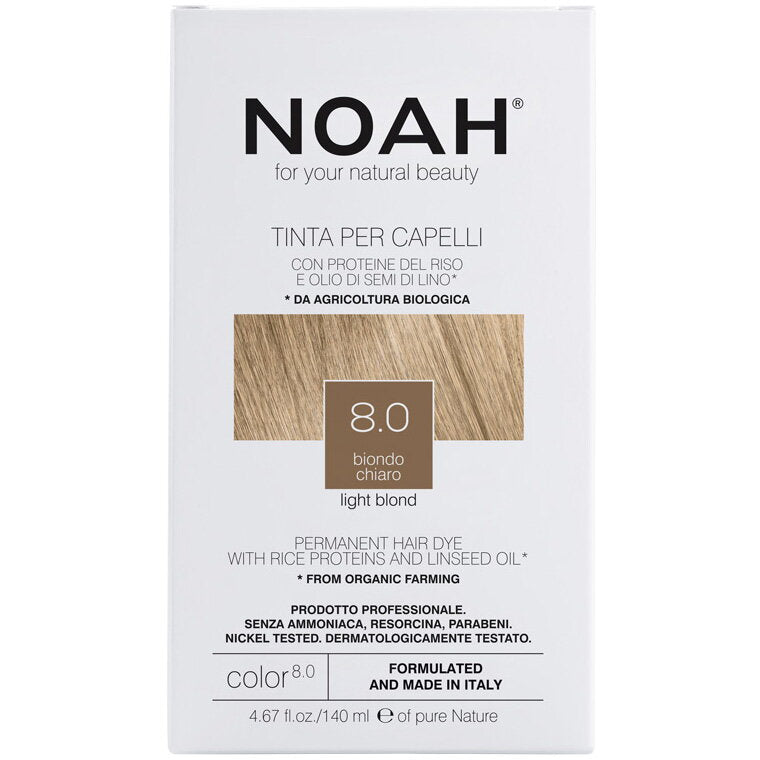 Vopsea de par naturala fara amoniac, Blond deschis,8.0, Noah, 140 ml