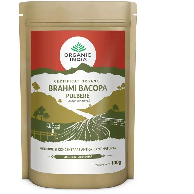 Brahmi Bacopa Pulbere | Memorie si Concentrare, Antioxidant Natural, 100g, Organic India