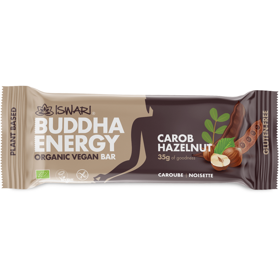 Baton energizant BIO Buddha cu alune de padure si carob Iswari 35 g