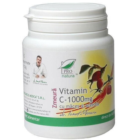 Vitamina C 1000mg zmeura, acerola si macese 100 capsule