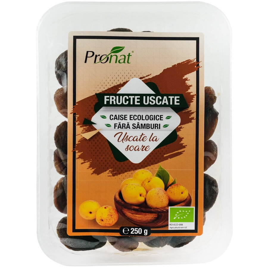 Caise bio fara samburi, fructe uscate la soare, 250g Pronat