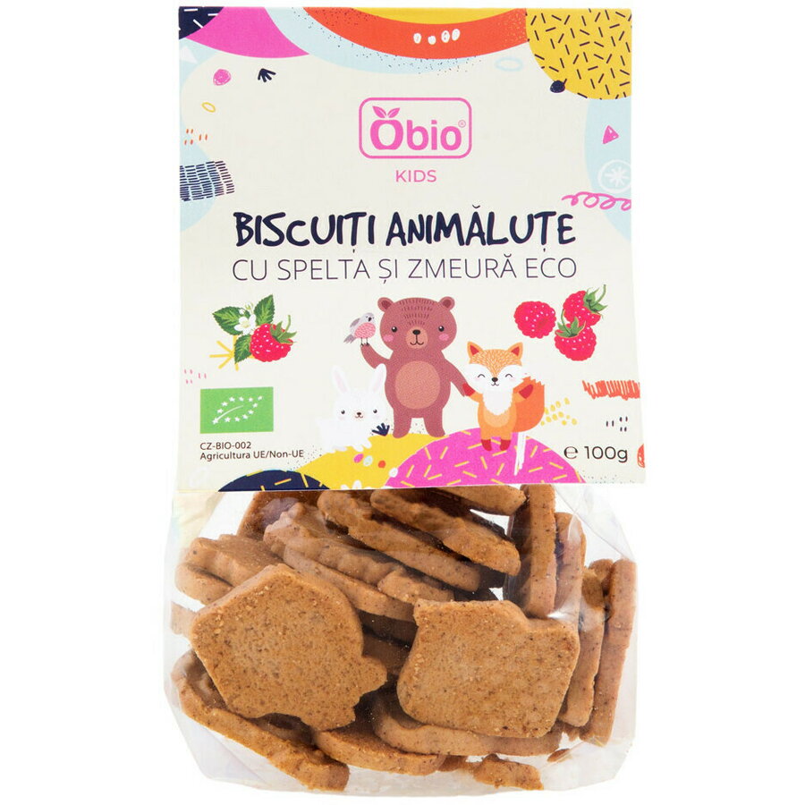 Biscuiti animalute cu spelta si zmeura bio100g Obio