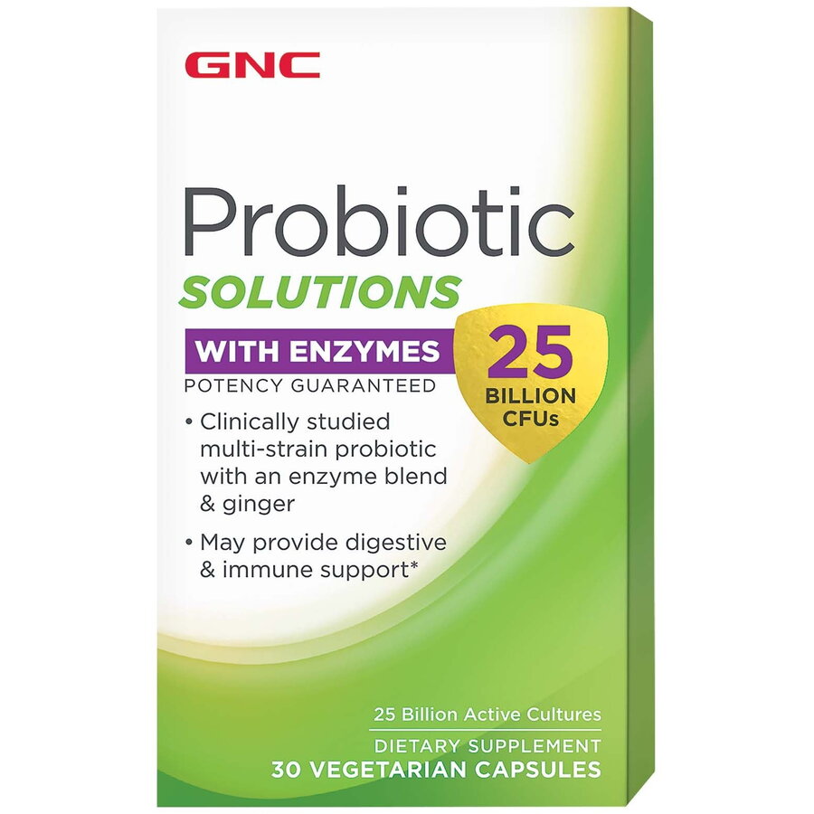 Gnc Probiotic Solutions With Enzymes, Probiotic Cu Enzime Digestive 25 Miliarde Cfu, 30 Cps