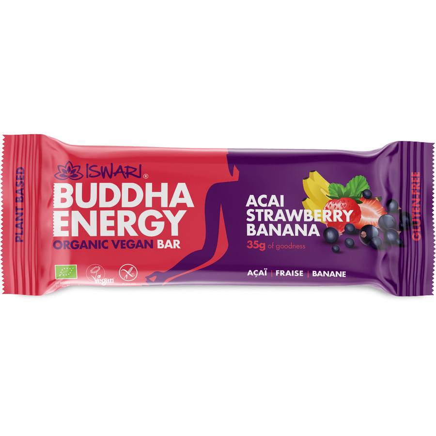 Baton energizant BIO Buddha cu acai, capsuni si banane Iswari 35 g