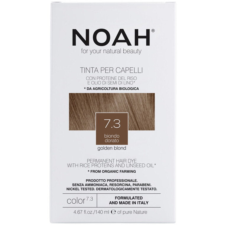 Vopsea de par naturala fara amoniac, Blond auriu, 7.3,Noah, 140 ml