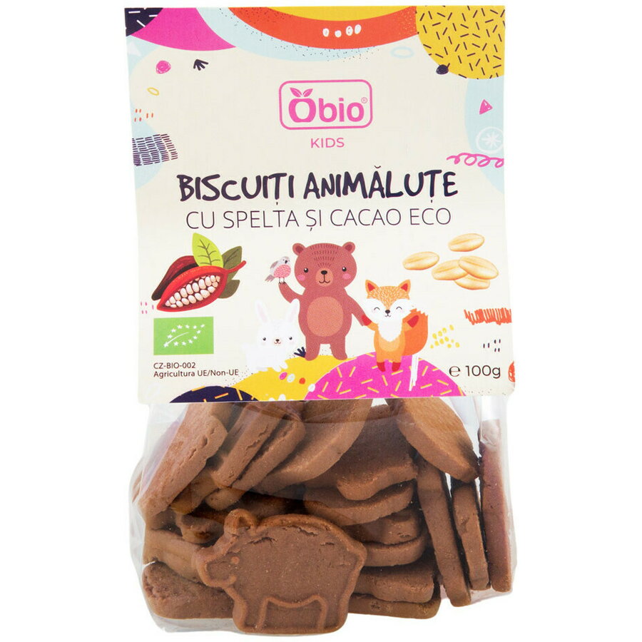 Biscuiti animalute cu spelta si cacao bio 100g Obio