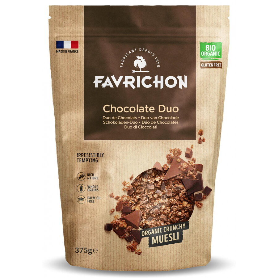 Musli crocant BIO cu 2 feluri de ciocolata Favrichon 375g