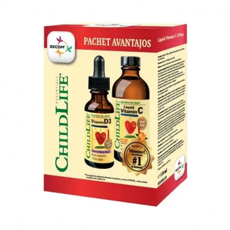 Kit de imunitate pentru copii Vitamin C ChildLife, 118.5 ml + Vitamin D3 ChildLife, 29.60 ml, Secom