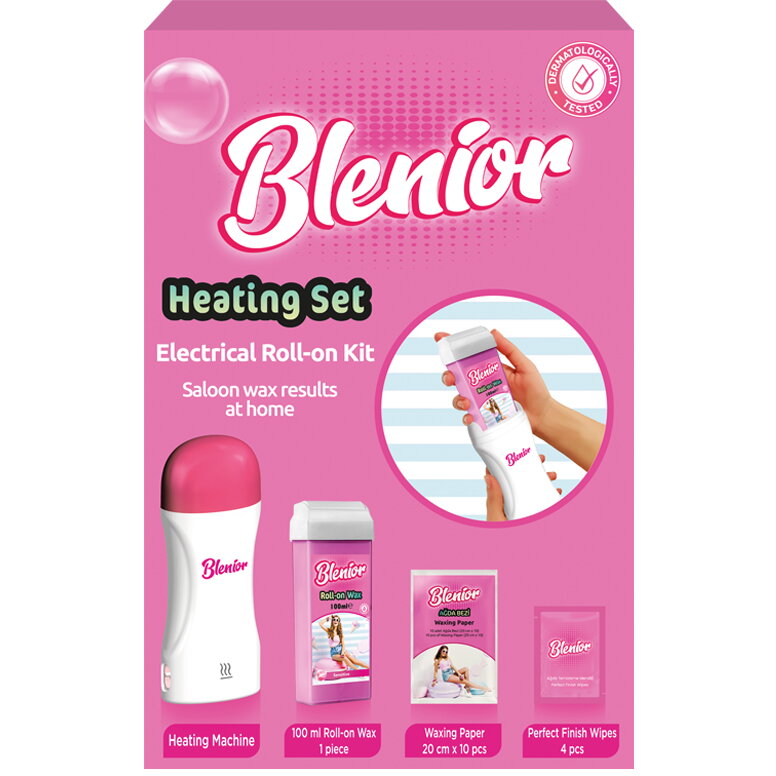 Kit pentru epilat - incalzitor, roll-on ceara, benzi, servetele curatare, Blenior