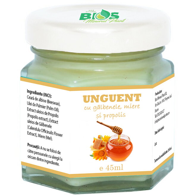 Unguent cu galbenele, miere si propolis, 45ml, Bios Mineral Plant