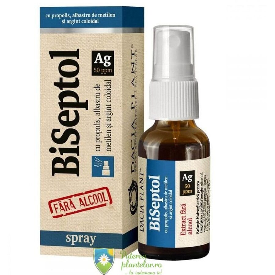 BiSeptol spray cu propolis, albastru de metilen si argint coloidal, fara alcool 20 ml