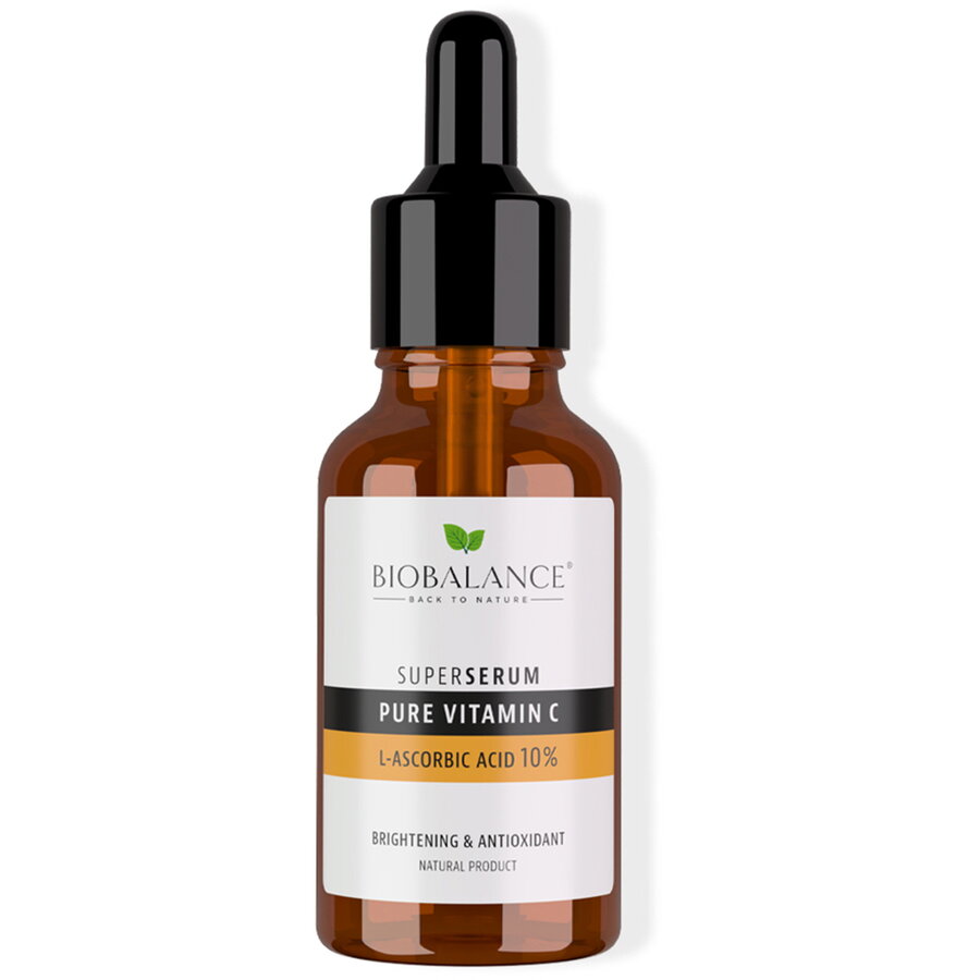 Super Serum Pure cu Vitamina C (Acid L-Ascorbic 10%), Antirid, pentru Luminozitate, Bio Balance, 30 ml