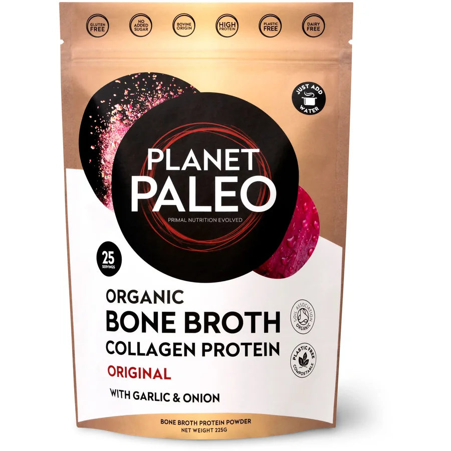 Organic Bone Broth proteina de colagen organic din supa de oase 225 grame (25 portii), Planet Paleo