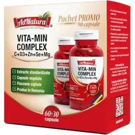 Pachet Complex VITA-MIN C+D3+Zn+Se+Mg, 60+30 capsule, AdNatura