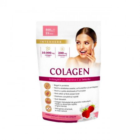 Colagen cu aroma de capsuni 300 g pulbere
