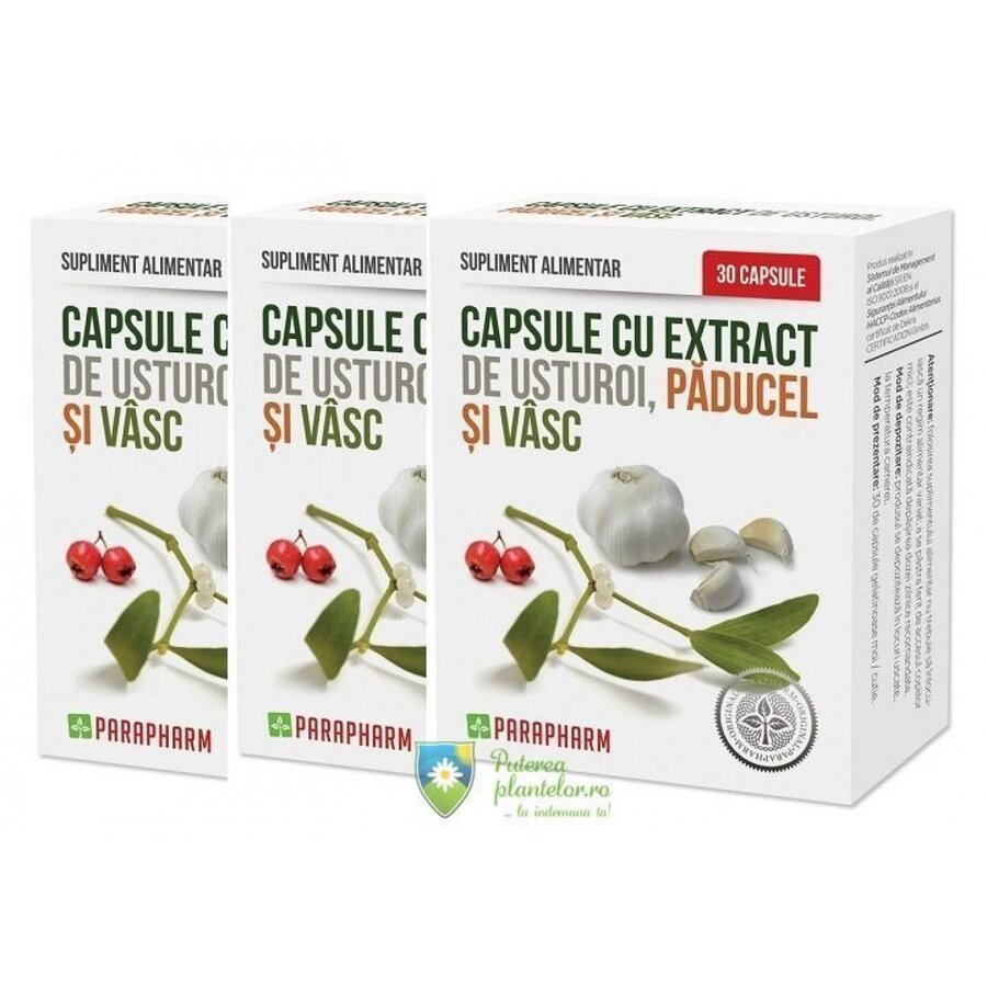 Capsule cu Usturoi, Paducel si Vasc 30 cps 2+1 Gratis