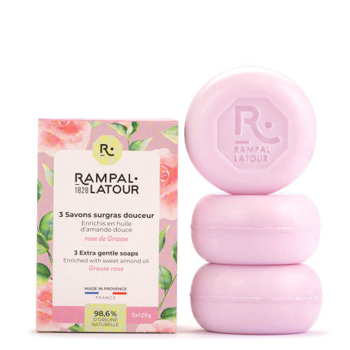 Cutie 3 săpunuri naturale trandafir de Grasse 375g