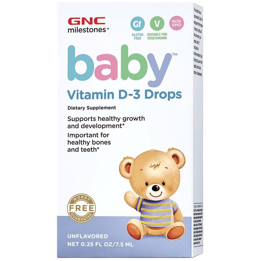 Gnc Milestones Baby Vitamin D-3 Drops, Vitamina D-3 Picaturi Pentru Bebelusi Naturala 100%  Din Lanolina, 7.5 Ml