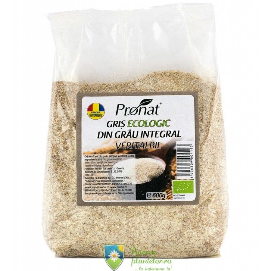 Gris din grau integral veritabil Bio 600 gr