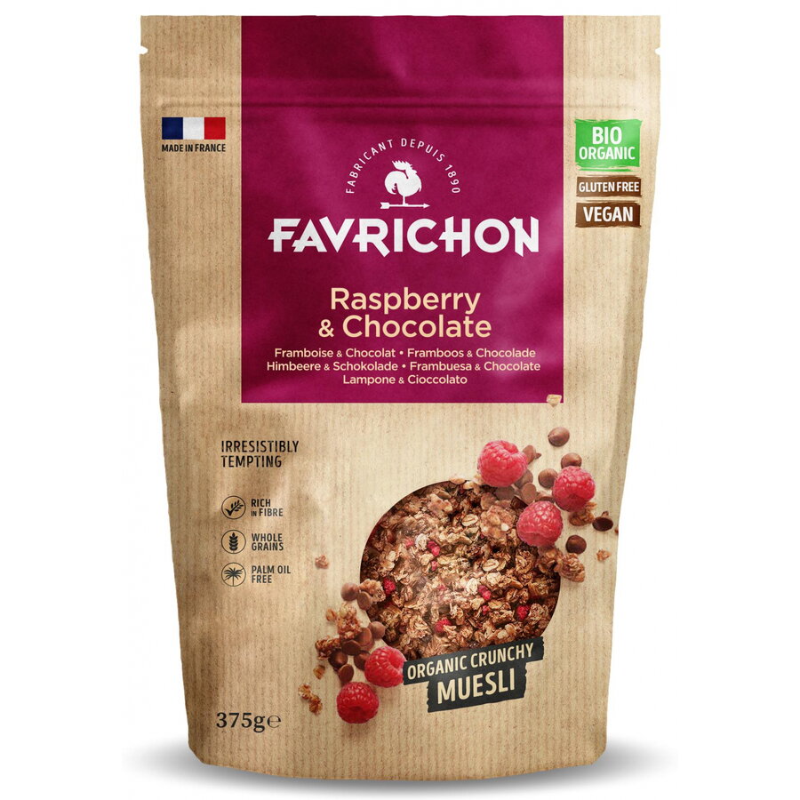 Musli crocant BIO cu zmeura si ciocolata Favrichon 375 g