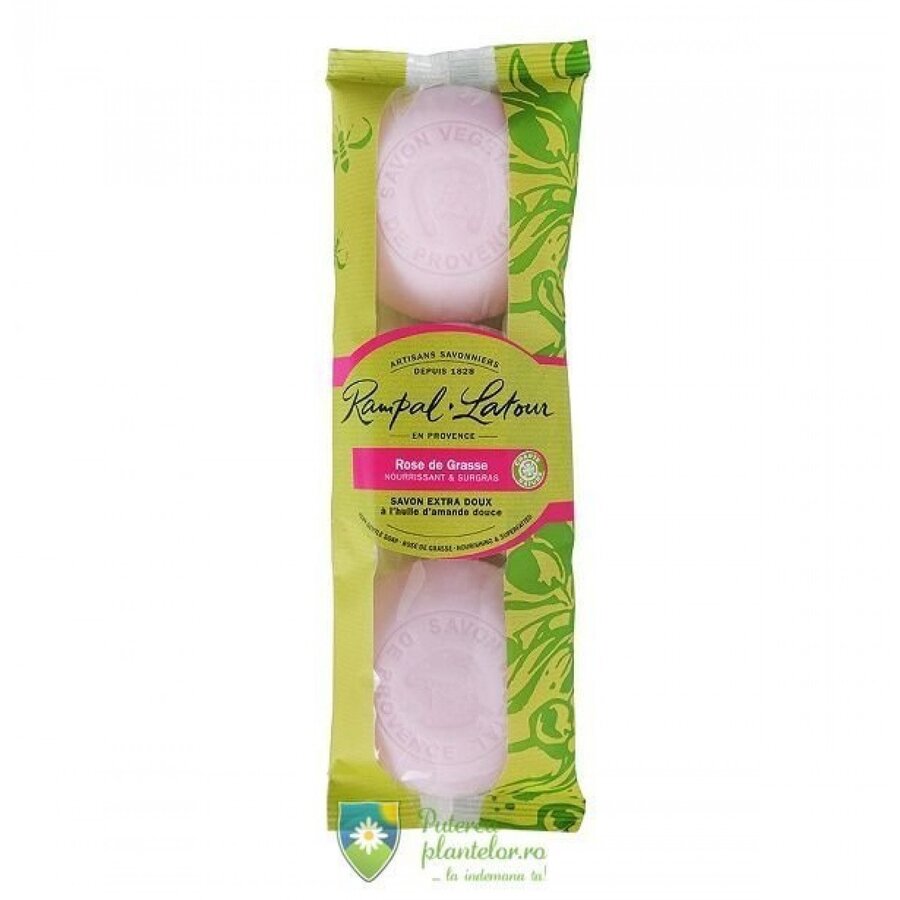 Pachet 3 sapunuri naturale trandafir de Grasse 450 gr