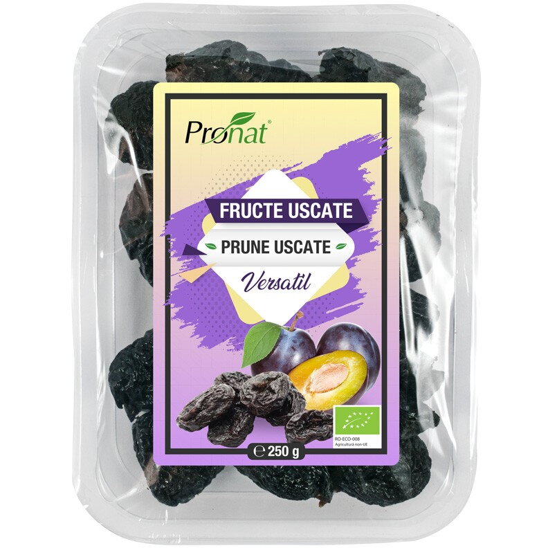 Prune bio uscate, fara samburi, 250g Pronat