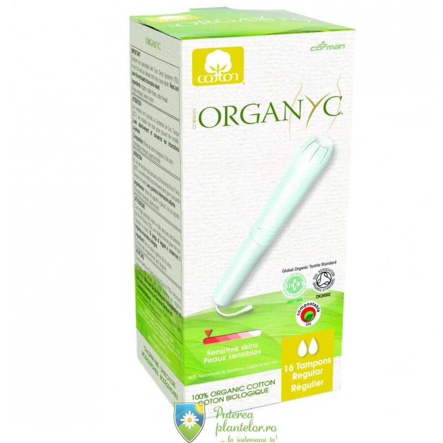 Tampoane Regular Organyc cu aplicator din bumbac organic 16 buc