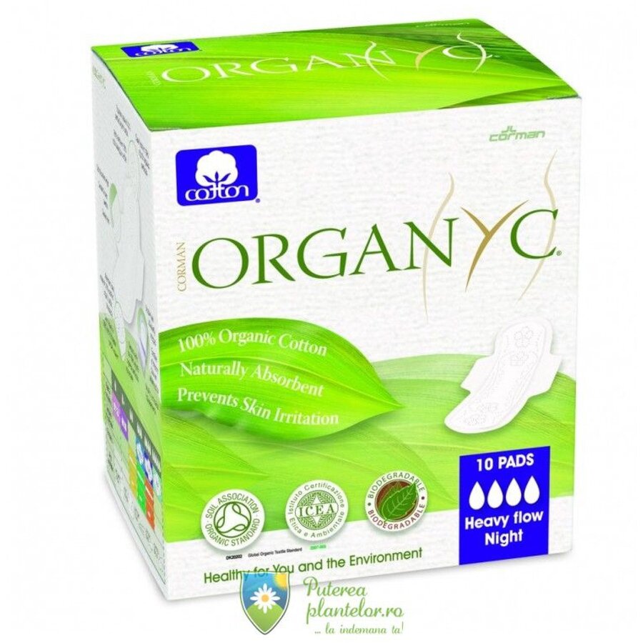 Absorbante intime de noapte Organyc din bumbac organic 10 buc