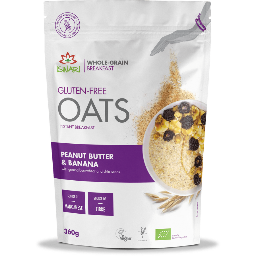 Mic dejun instant BIO cu ovaz, banane si unt arahide Iswari