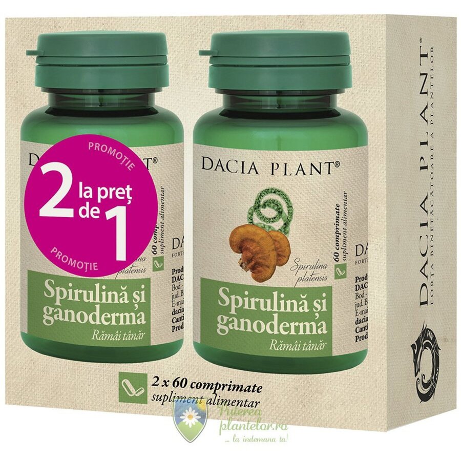 Spirulina si Ganoderma 60 comprimate 1+1 Cadou