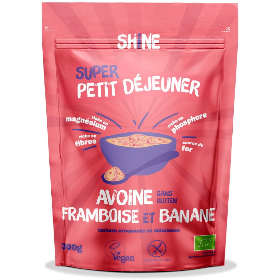 Cereale instant BIO cu ovaz, zmeura si banane Shine